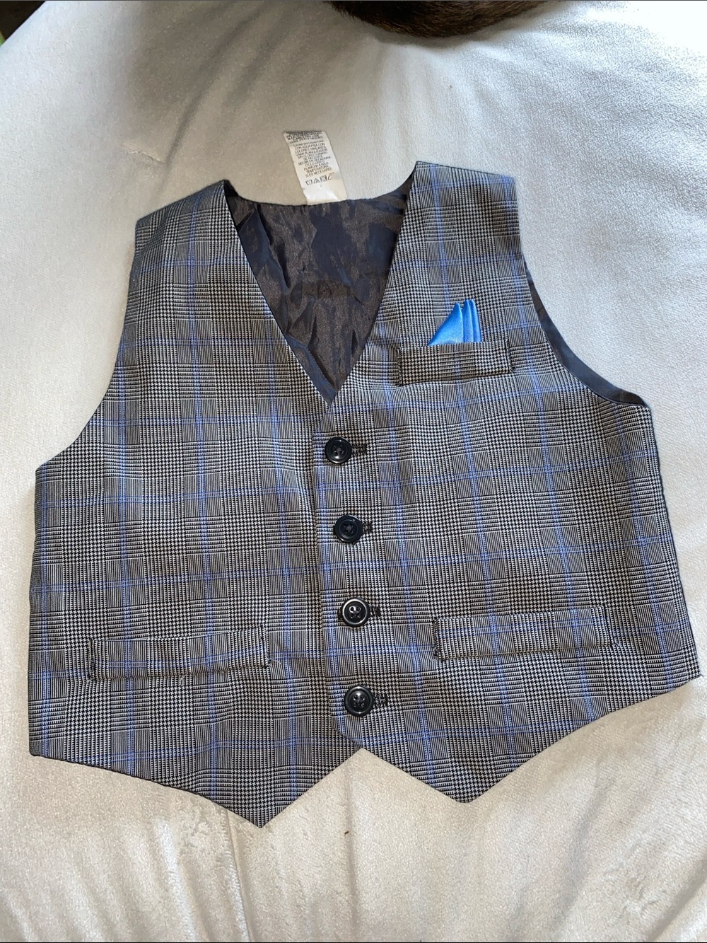 Boys Gray Glen Plaid Vest with Blue Windowpane -